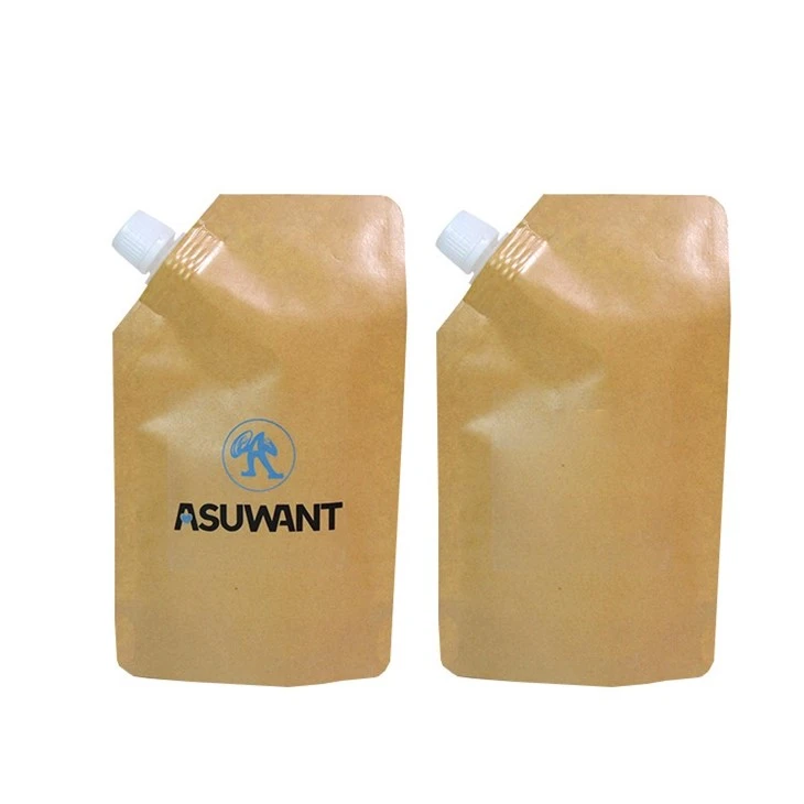 Custom Spout Biodegradable Drink Pouches Kraft Paper Ziplock Aluminum Foil Liquid Plastic Reusable Food White Stand Up Pouch